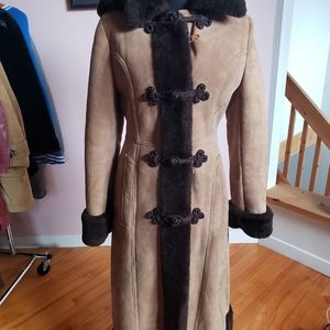 Faux Shearling Long Coat with Hoodie
